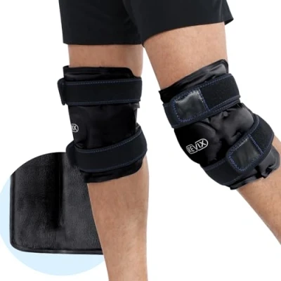 Image de REVIX sac de glace réutilisable pour soulager la douleur au genou, pack genou avec thérapie par compression froide les blessures, gonflements, arthrite, noir