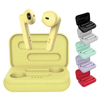 Image de BlueElement Pop Écouteurs Bluetooth 5.0 TWS sans Fil Son Stereo 3D HD, Autonomie 6H, Etui de Chargement LED, Facile à Connecter, Micro Intégré, Confortables pour iPhone/Android (Jaune)
