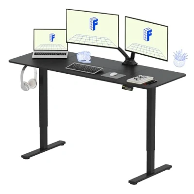 Image de FLEXISPOT Bureau Assis Debout Électrique 160x60cm, Réglable en Hauteur avec Plateau Noir, d&#039;ordinateur Crochet, Fonction Mémoire, pour et Chambre