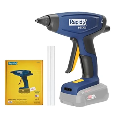 Image de RAPID BGX500 Pistolet à Colle Chaude Professionnel Sans Fil, Chauffe Rapide 3 min, Régulateur de Débit, Voyants LED, Fonctionne avec Batterie 18V Bosch P4A (Non incluse) 5001517