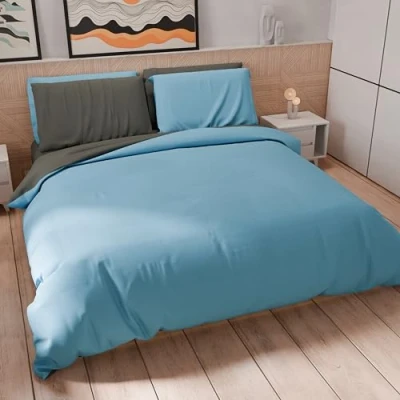Image de PETTI Artigiani Italiani Parure de lit Simple 160 x 200 cm (1 taie d&#039;oreiller 50 80 Incluse), en Microfibre Bleu Clair Gris foncé