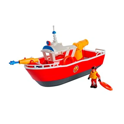Image de Simba 109252580 Sam Le Pompier Bateau de en Titane 32 cm Jouet Flottant À partir 3 Ans Jouable sur Terre et dans l&#039;eau Bain avec canons à Eau Figurine