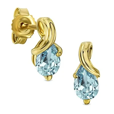 Image de Miore boucles d&#039;oreilles pour Femmes pendantes en Or Jaune 9 Carat /375 avec Pierre Précieuse forme poire Aigue marine bleu, Bijoux