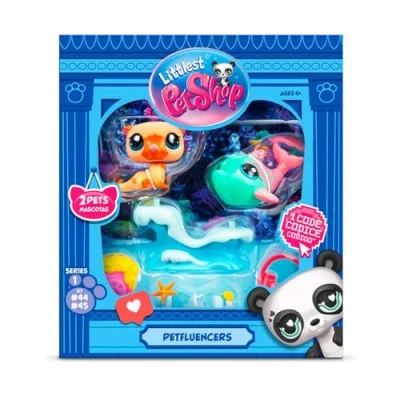 Image de BANDAI Littlest Pet Shop Petfluencer Shell Fie Fun Le lot Contient 2 Mini Jouets LPS pour Animaux de Compagnie, 4 Accessoires, 1 Toile Fond, Carte à Collectionner et Code virtuel