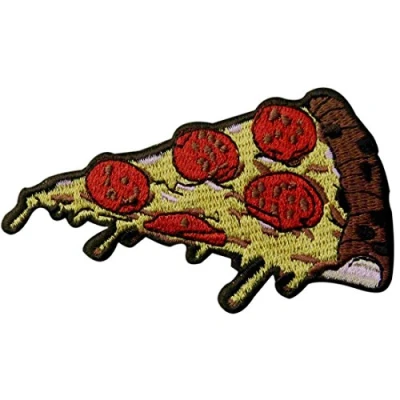 Image de Patch brodé en forme de Pizza au pepperoni, Tranche restauration rapide italienne, à coudre ou coller avec fer repasser