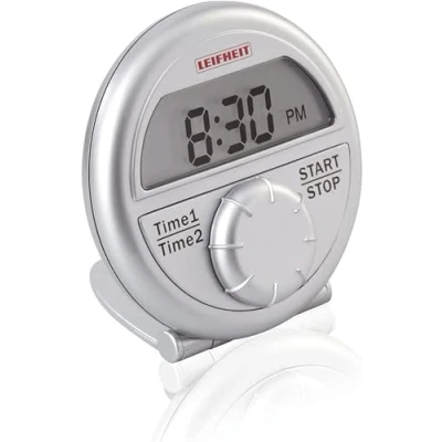 Image de Leifheit Minuteur de cuisine digital ProLine, numérique facile à lire et pratique mesurant deux périodes temps simultanément, Timer avec fonction horloge, minuterie précise