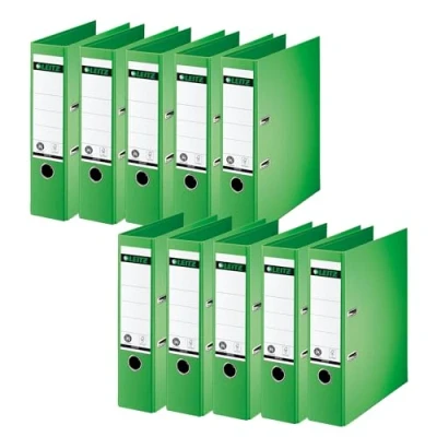 Image de Leitz 10070050 Lot de 10 classeurs qualité 180 Format A4 Dos 8 cm Couverture en papier spécial gaufré lin Ange bleu vert clair