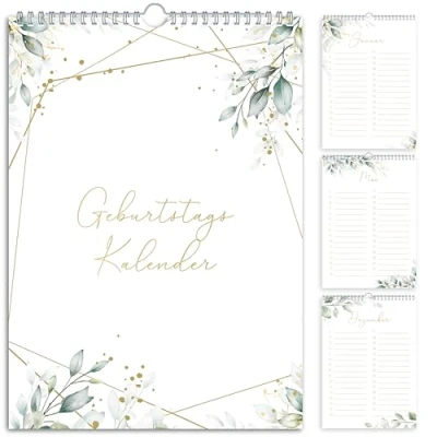 Image de Calendrier d&#039;anniversaire mural non daté Format A5 Indépendamment de l&#039;année Vue d&#039;ensemble à suspendre Design eucalyptus Feuilles vertes