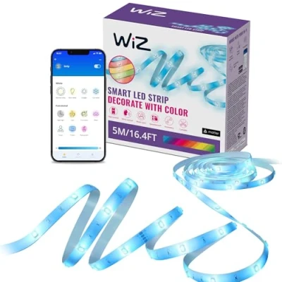 Image de WiZ RGB LED Lightstrip 5 m, 16 millions de couleurs + nuances blanc, modes d&#039;éclairage prédéfinis, se connecte à votre WLAN, commande vocale