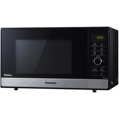 Image de Panasonic NN GD38HSSUG Four Micro ondes Inverter et Grill avec Plateau Tournant, 23 Litres, Acier Inoxydable, 1000 W, 17 Programmes Automatiques, Grille Métallique, Noir