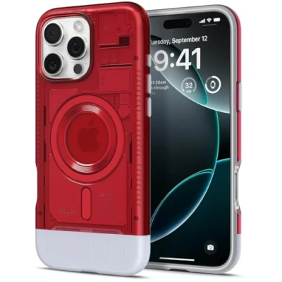 Image de Spigen Coque pour iPhone 16 Pro Max, Classic C1 MagFit, [Version Rétro] 6,9 Pouces Rubis