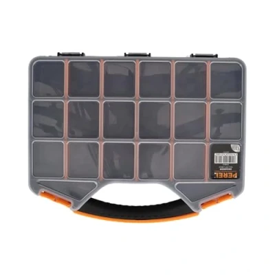 Image de Perel Boite de rangement, max. 20 compartiments, 16 séparateurs, couvercle transparent, empilable, 326 x 257 48 mm, noir/jaune