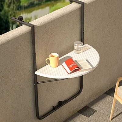 Image de BAKAJI Table Basse de Balustrade Pliante en métal et polyrotin Blanc, Standard