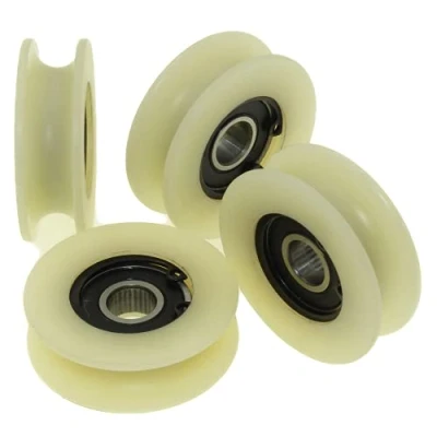 Image de Lot de 4 poulies en nylon avec rainure ronde 10 mm, diamètre 45 roulement capacité 50 kg, usinées précision dans l&#039;UE (45 10)