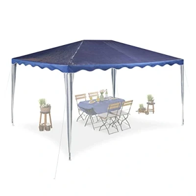 Image de Relaxdays Tonnelle, PE, système d’Assemblage, Acier, imperméable, antidéchirure, HLP 2,5x3x4 m, Jardin, Bleu/Blanc