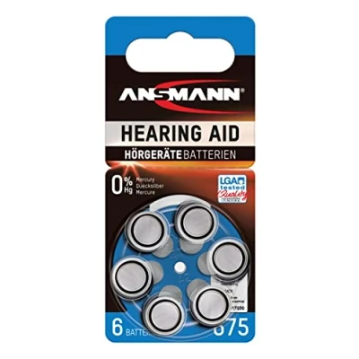 Image de ANSMANN Piles auditives 675 (lot de 6x1) bouton pour aides P675 ZL1 PR44 1,45V plates appareils auditifs, amplificateurs sonores, prothèses Bleu