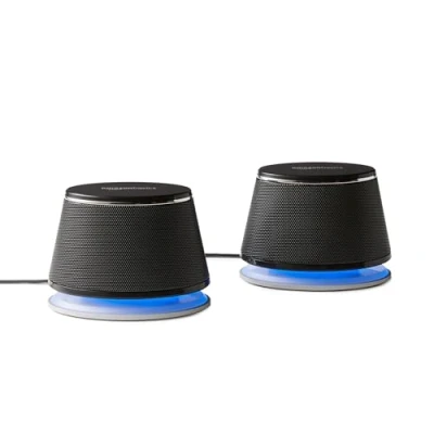 Image de Basics V620BLACK Amazon Enceintes pour ordinateur alimentees par USB avec son dynamique, 1 paire, Noir