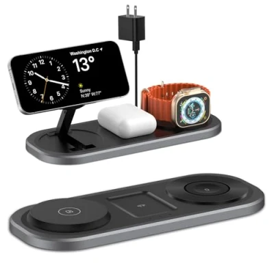 Image de Chargeur sans fil 3 en 1 pour iPhone, station de charge pliable Magsafe iPhone 15/14/13/12/Pro Max/Pro/Mini/Plus, Apple Watch 9/8/7/SE/6/5/4/3/2/1/Ultra2/Ultra, AirPods pro/2/3