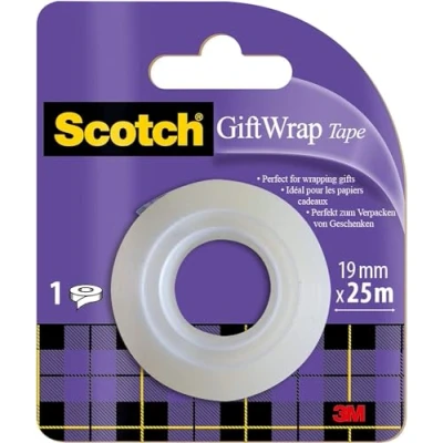 Image de Scotch Ruban Adhésif pour Emballage Cadeau 1 Rouleau, 19 mm x 25 m Transparent Satiné à Utiliser sur le Papier d&#039;Emballage