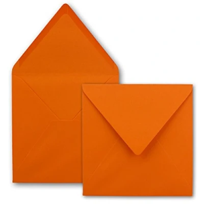 Image de Série FarbenFroh Lot de 75 enveloppes carrées, oranges, 15,5 x cm, sans fenêtre, à collage humide, pour cartes d&#039;invitation au mariage, anniversaire et plus