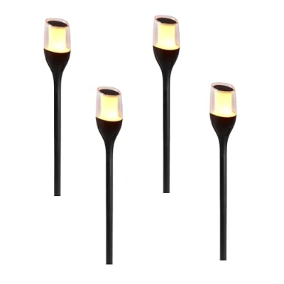 Image de Lot de 4 torches solaires effet flamme LED blanc chaud 4X FARELY H64,5cm