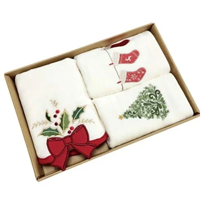 Image de Gmuret Ensemble de Serviettes Noël, 100% Pur Coton Gant Toilette décoration Salle Bain à thé Cadeau Noël Conception modèle