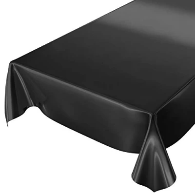 Image de Anro Nappe en Toile cirée lavable, uni, brillant, cirée, Noir , Schnittkante 100 x 140cm