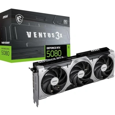 Image de MSI NVIDIA GeForce RTX 5080 16G Ventus 3X OC Carte Graphique Gaming GDDR7 256 Bits, Fréquence Boost jusqu&#039;à 2655MHz, PCIe Gen 5, DLSS 4, DP 2.1 x 3, HDMI 1, SFF Ready