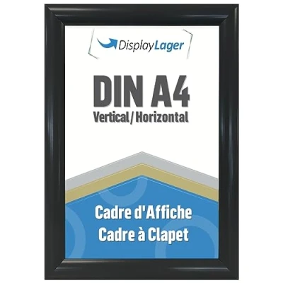 Image de DisplayLager, qualité danoise Cadre encliquetable noir A4 avec profil en aluminium de 25 mm, vitre protection antireflet, matériel fixation