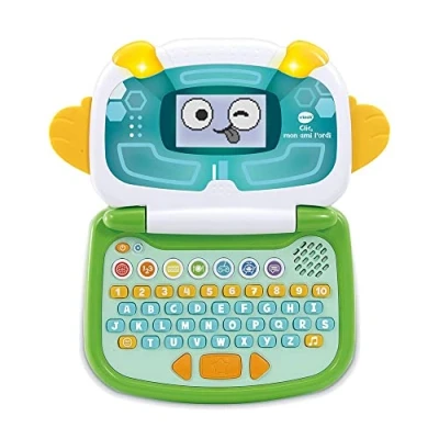 Image de VTech Clic, Mon Ami l&#039;Ordi Bleu et Vert, Ordinateur Portable Enfant avec Écran Rétroéclairé Animé, 9 Jeux Éducatifs, Jouet Interactif, Cadeau de 3 Ans à 6 Contenu en Français