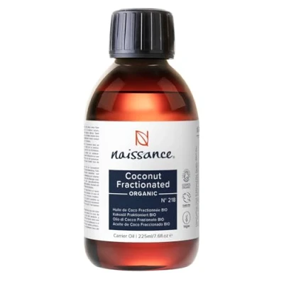 Image de Naissance Huile de Coco Fractionnée Certifiée BIO (No. 218) 225ml Pure, Naturelle, Inodore, Légère Et Émolliente, Sans Film Gras pour Soin la Peau, Cheveux, Corps