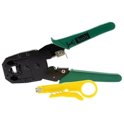 Image de SeKi 17425 Pince à sertir pour fiche modulaire réseau Western RJ11, RJ12, RJ45, 8P8C, 6P6C, 4P4C téléphone et câble