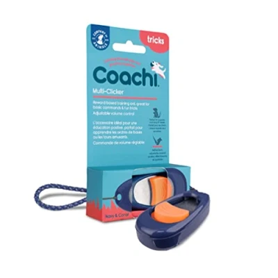 Image de Multi clicker Coachi, accessoire pour chien, contrôle du volume à 3 réglages, facile cliquer, dragonne réglable, destiné au dressage, convient aux chiens et chiots sensibles.
