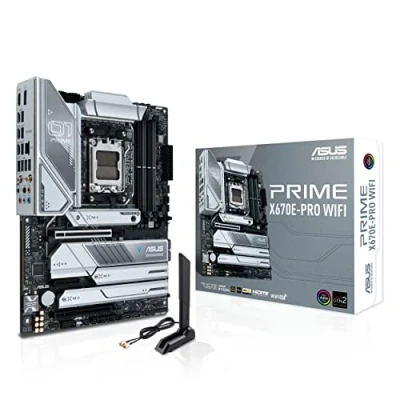 Image de ASUS PRIME X670E PRO WIFI Carte mère AMD Ryzen AM5 ATX (PCIe 5.0, DDR5, 4 x M.2, USB 3.2 Gen 2x2 Type C, USB4, 6E, 2.5G Ethernet)
