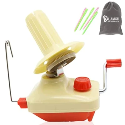 Image de LAMXD Needlecraft Enrouleur de pelote fil à la main, rouge, emballage portable, facile installer et utiliser, robuste avec poignée en métal pince table, y compris ensemble parapluie Swift
