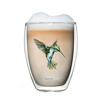 Image de Creano Verre Thermique avec Impression d&#039;oiseau Colibris Hummi café à Double paroi, Tasse 250ml en boîte Cadeau