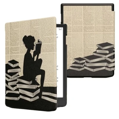 Image de kwmobile Étui Compatible avec Pocketbook InkPad 4 / Color 3 2 Vivlio Coque à Rabat magnétique Tablette eReader Similicuir Noir Beige