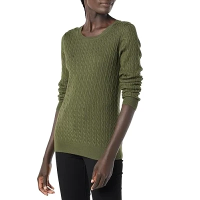 Image de Amazon Essentials Pull Torsadé Léger À Col Rond Et Manches Longues (Disponible En Grande Taille) Femme, Vert Olive Foncé, 6XL taille
