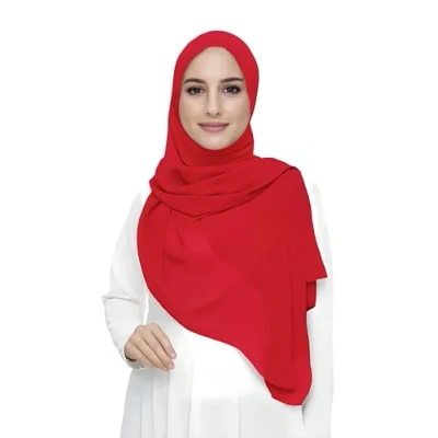 Image de Lina &amp; Lily Écharpe Hijab pour Femme Musulmane en Mousseline Rectangles, Tissu Léger et Fluide (Rouge)