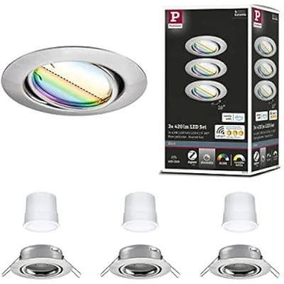 Image de Paulmann 92467 Spot encastré LED Smart Home Zigbee kit de Base orientable Rond 230V 3x4,9W 3x420lm gradable 90mm Acier brossé Métal RGBW, 14.7 W
