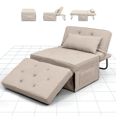 Image de FLEXISPOT Fauteuil Relax 91x69x35cm Lit Convertible Dossier, Chaise Longue 3 en 1, de Couchage Extensible avec Fonction Lit, Capacité Charge Jusqu&#039;à 300 kg, Beige