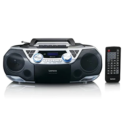 Image de Lenco SCD 720 Boombox DAB+, Bluetooth 5.0, lecteur CD/MP3, de cassettes, radio FM, port USB, 2 x 6 W RMS et Bass Reflex, télécommande, argent