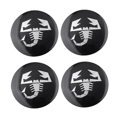 Image de SGW Lot de 4 autocollants pour cache moyeux Fiat Abarth en noir (ABS, 56 mm, autocollants)