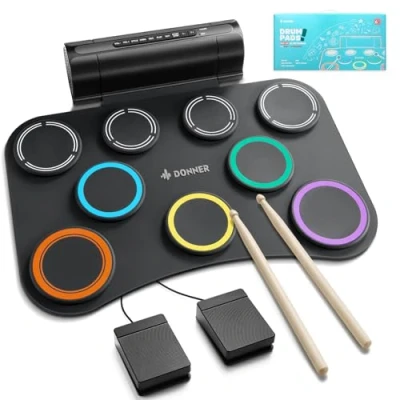 Image de Pad de Batterie Électronique Donner à 9 Pads, Repliable et Silencieux avec Haut Parleur Intégré, 40 Leçons Incluses, Cadeau pour Enfants DED 20(SE)