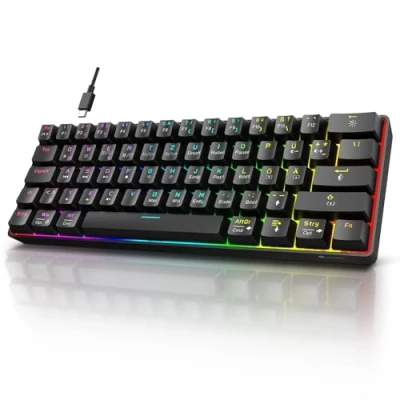 Image de KOORUI Clavier de Jeu, 60% mécanique, 26 RVB, rétroéclairé, Filaire, Disposition Allemande, pour Windows MacOS Linux, Interrupteur Rouge