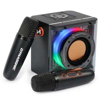 Image de DYNASONIC B52 Karaoké avec Deux Microphones Haut Parleur Bluetooth pour Enfants Jouet Électronique Enfant Cadeaux 3 15 Ans (Noir)