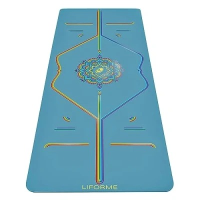 Image de Liforme Tapis de yoga voyage imprimé Sac gratuit, système d&#039;alignement breveté, adhérence semblable à un guerrier, antidérapant, respectueux l&#039;environnement et biodégradable, ultra
