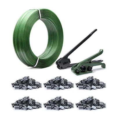 Image de U.S. Solid Kit de tendeur pour sangle d&#039;emballage robuste, outil cerclage palette, sangle, scellage, 600 sceaux métalliques,600m rouleau PET