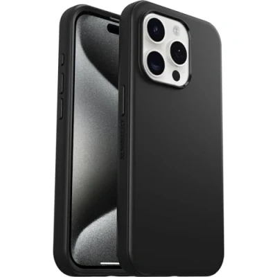Image de OtterBox Symmetry pour MagSafe coque iPhone 15 Pro, Antichoc, anti chute, de protection fine, supporte 3 x plus chutes que la norme militaire, Noir, Livré Sans Emballage