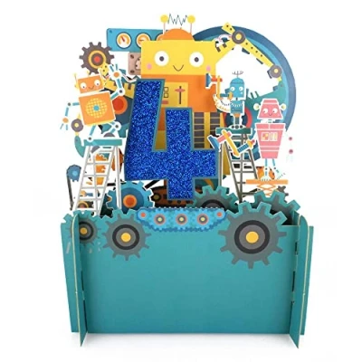 Image de Alljoy Cards APOP006 Carte d&#039;anniversaire pop up 3D pour garçon Motif robots